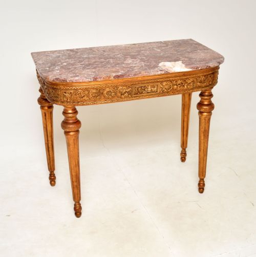 Antique French Gilt Wood Marble Top Console Table