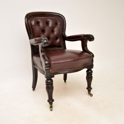 Antique William IV Leather & Mahogany Desk Chair
