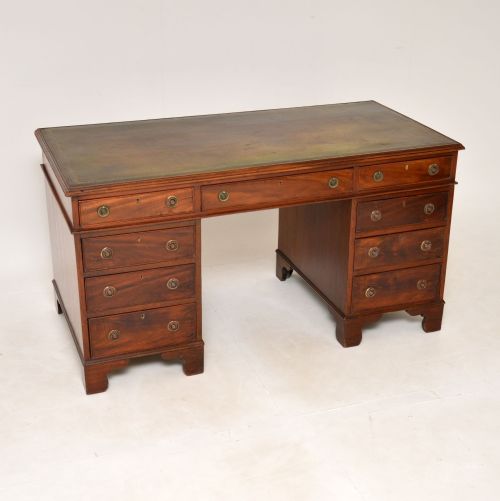 Antique Mahogany Leather Top Pedestal Desk
