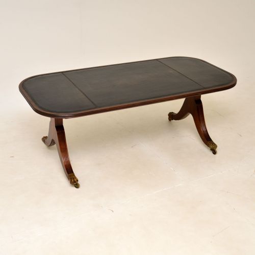 Antique Leather Top Mahogany Coffee Table
