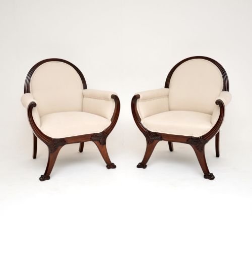 Pair of Antique Swedish Mahogany Gondola Armchairs
