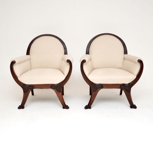 fig 1. Pair of Antique Swedish Mahogany Gondola Armchairs
