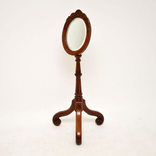 Antique Victorian Carved Mahogany Shaving Mirror
