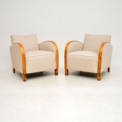 Pair of Swedish Art Deco Satin Birch Armchairs
