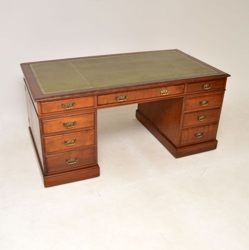 Antique Victorian Walnut Leather Top Partners Desk
