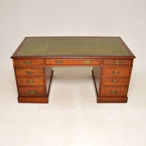 fig 1. Antique Victorian Walnut Leather Top Partners Desk
