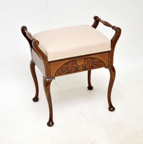Antique Edwardian Inlaid Mahogany Piano Stool
