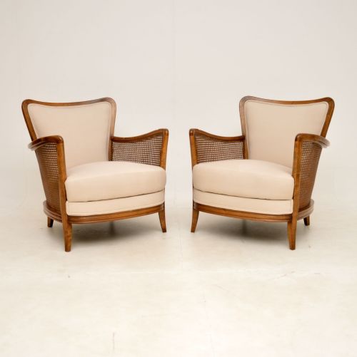 Pair of Antique Swedish Satin Birch Armchairs
