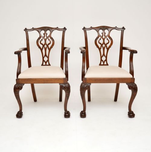 fig 1. Pair of Antique Chippendale Revival Mahogany Carver Armchairs
