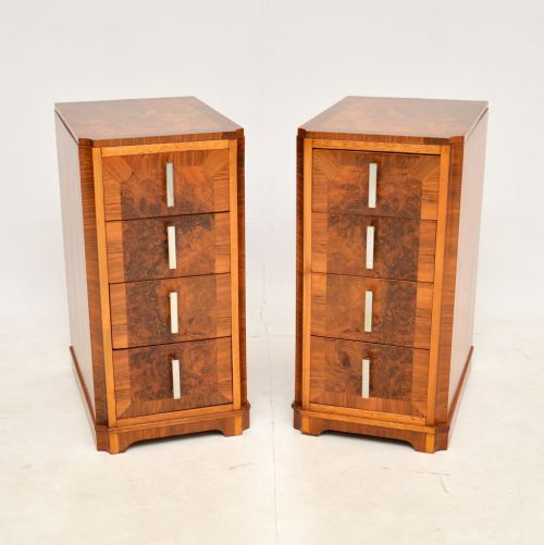 1920'S Vintage Art Deco Burr Walnut Bedside Chests
