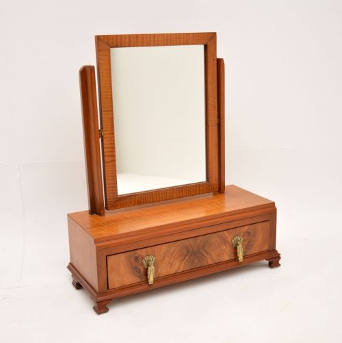 1920'S Art Deco Figured Walnut Table Top Mirror
