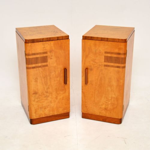 1920'S Pair of Art Deco Satin Birch Bedside Cabinets
