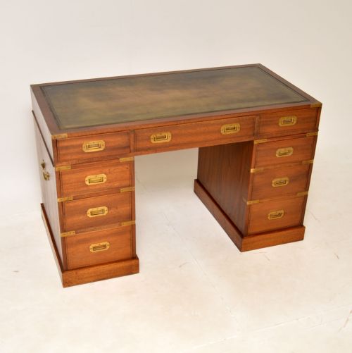 Antique Mahogany Military Campaign Style Pedestal Desk
