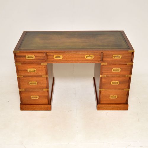 fig 1. Antique Mahogany Military Campaign Style Pedestal Desk
