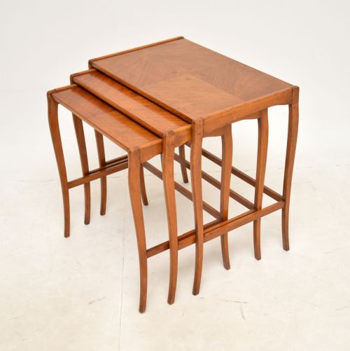 Antique French Inlaid Walnut Nest of Three Tables
