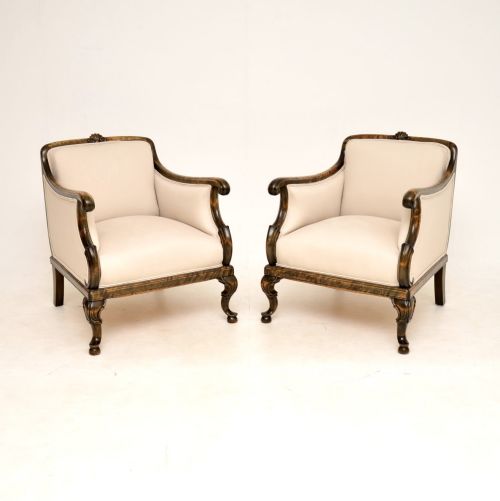 Pair of Antique Swedish Satin Birch Armchairs
