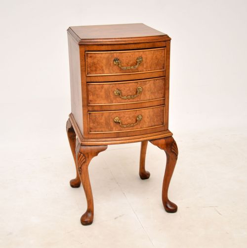 Antique Burr Walnut Bedside Chest on Legs