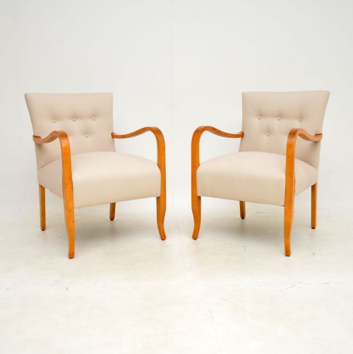 1920'S Pair of Swedish Art Deco Satin Birch Armchairs
