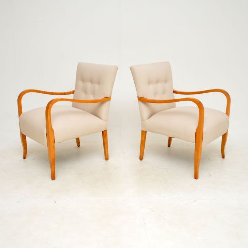 fig 1. 1920's Pair of Swedish Art Deco Satin Birch Armchairs

