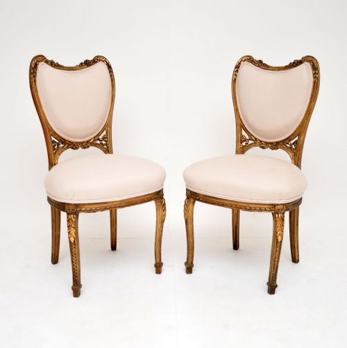 Pair of Antique French Gilt Wood Side Chairs
