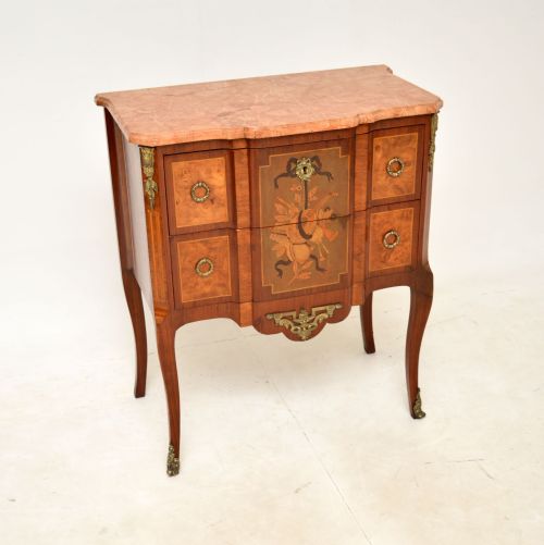 Antique French Marble Top Inlaid Commode
