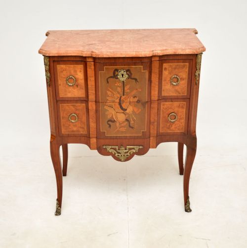 fig 1. Antique French Marble Top Inlaid Commode