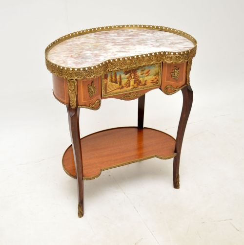 Antique French Marble Top Kidney Shape Side Table
