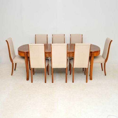 1920’S Antique Burr Walnut Dining Table & Chairs by Hille
