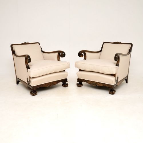 Pair of Antique Swedish Satin Birch Armchairs
