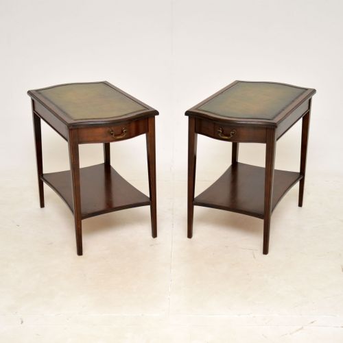Pair of Antique Mahogany & Leather Side Tables

