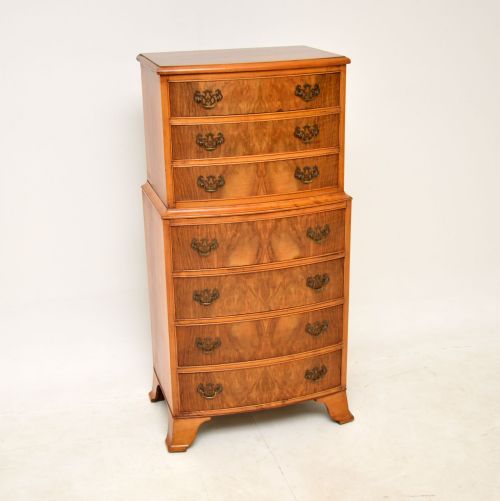 Antique Figured Walnut Chest on Chest of Drawers
