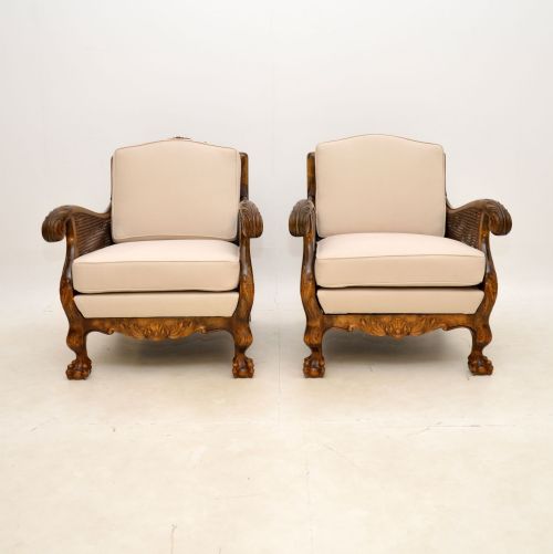 fig 1. Pair of Antique Swedish Satin Birch Bergere Armchairs