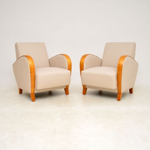 1920’S Pair of Swedish Art Deco Satin Birch Armchairs
