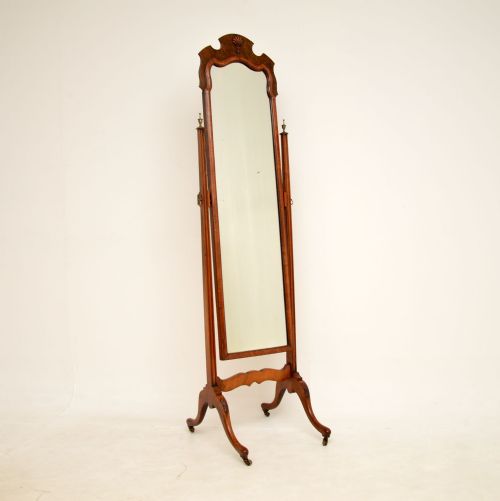 Antique Burr Walnut Free Standing Cheval Mirror
