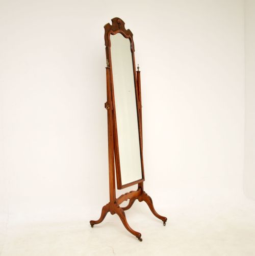 fig 1. Antique Burr Walnut Free Standing Cheval Mirror