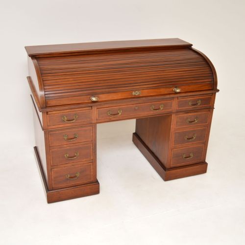 Antique Roll Top Mahogany Pedestal Desk by Waring & Gillows
