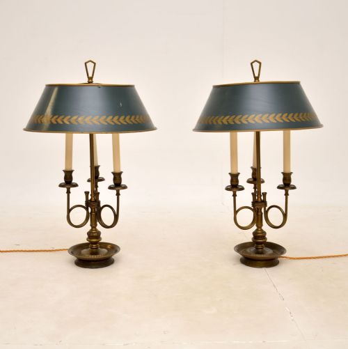 fig 1. Pair of Antique Brass Table Lamps with Tole Shades