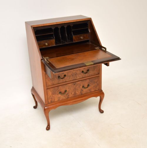 fig 1. Antique Burr Walnut Writing Bureau by Maple & Co
