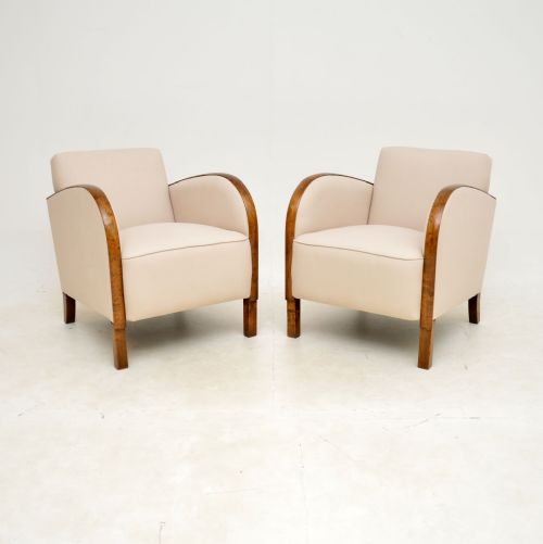 1920’S Pair of Swedish Art Deco Satin Birch Armchairs
