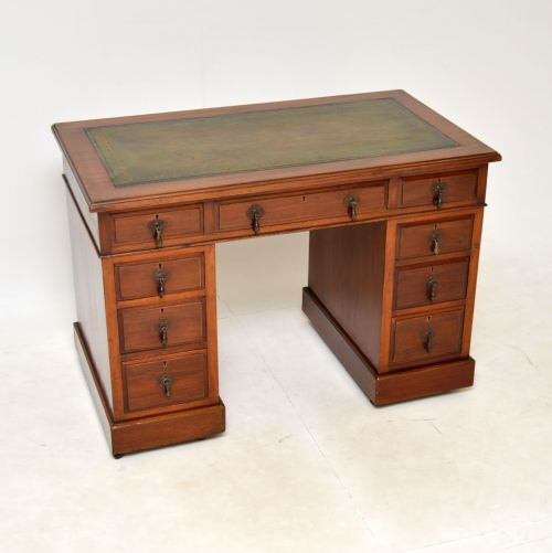 Antique Victorian Mahogany Leather Top Pedestal Desk
