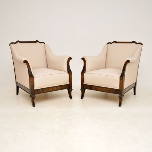 Pair of Antique Swedish Satin Birch Armchairs
