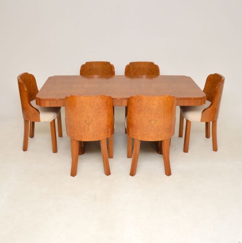 1920'S Art Deco Burr Walnut Cloud Back Dining Table & Chairs
