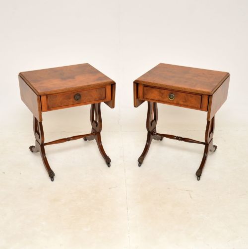 Pair of Antique Burr Walnut Drop Leaf Side Tables

