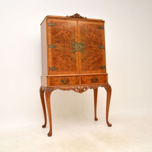 Antique Burr Walnut Cocktail Drinks Cabinet
