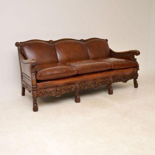 Antique Swedish Leather Bergere Sofa
