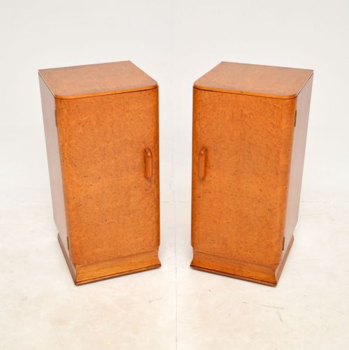 1930'S Pair of Art Deco Birds Eye Maple Bedside Cabinets
