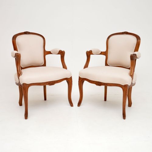 Pair of Antique French Walnut Salon Chairs

