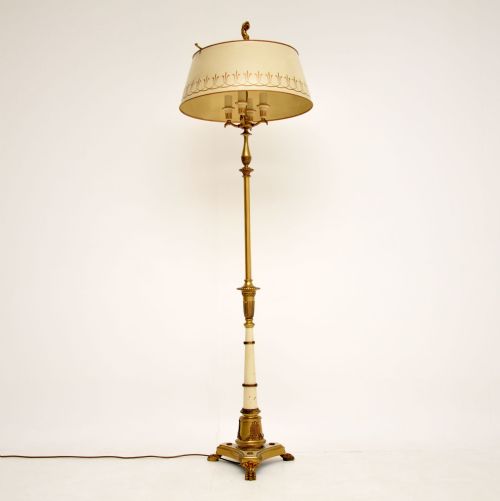 Antique French Neoclassical Tole Floor Lamp & Shade
