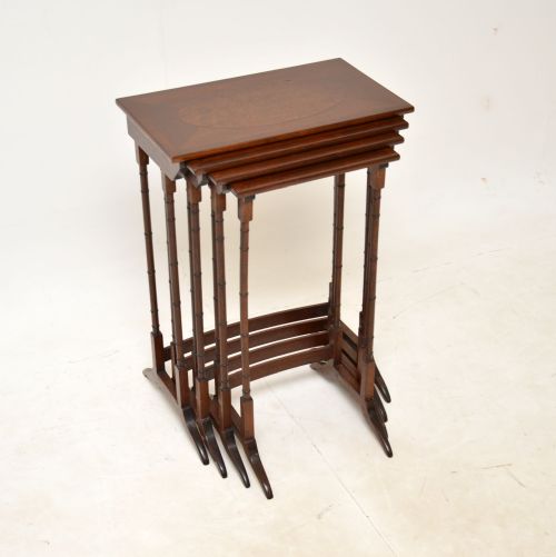 Antique Inlaid Walnut & Mahogany Nest of 4 Tables
