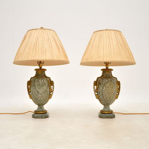Pair of Antique French Marble & Gilt Bronze Table Lamps
